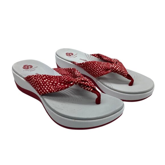 Clarks Cloudsteppers Womens Red Polka Dot Slide Sandals Size 8 Comfortable - Picture 1 of 6